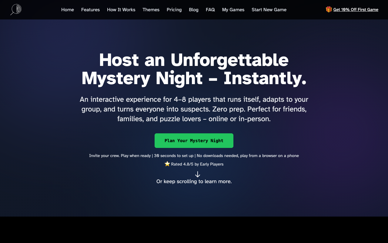 Mystery Games - AI-powered murder mystery party game